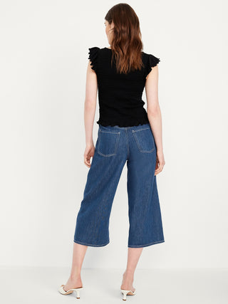 Jeans Crop Talle Alto con Bolsillos