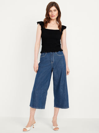 Jeans Crop Talle Alto con Bolsillos