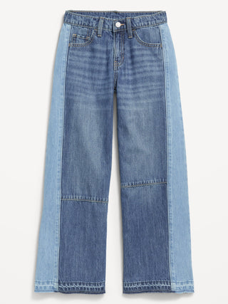 Jeans súper holgados de dos tonos para niñas para niñas.