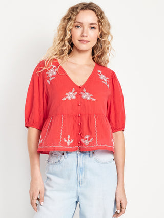Blusa Manga Corta con Detalle Bordado
