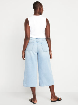 Jeans Crop Talle Alto con Bolsillos