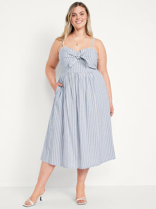 Vestido Midi Escote Corazón de Algodón con Estampado Rayas