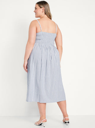 Vestido Midi Escote Corazón de Algodón con Estampado Rayas