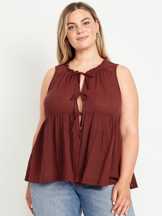 Blusa sin Mangas Tejido Arrugado con Lazos