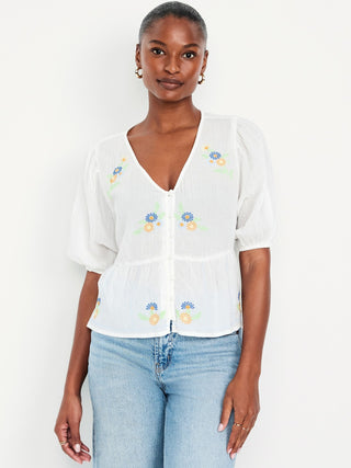 Blusa Manga Corta con Detalle Bordado