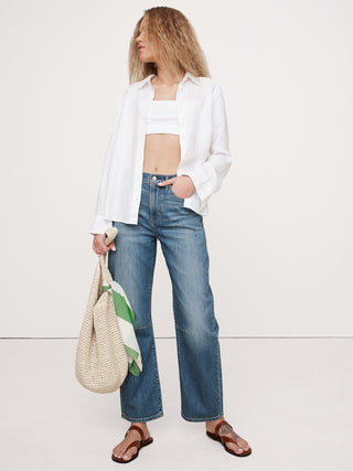 Jeans Barrel Talle Alto con Bolsillos