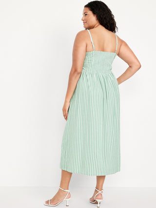 Vestido Midi Escote Corazón de Algodón con Estampado Rayas