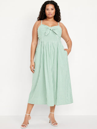 Vestido Midi Escote Corazón de Algodón con Estampado Rayas