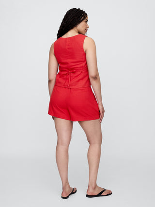 Short Talle Alto con Pinzas de Lino