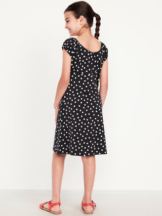 Vestido Manga Corta con Estampado Floral, Niña