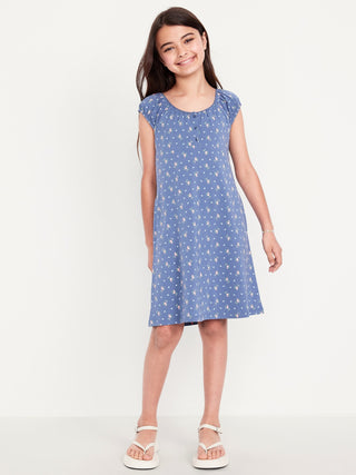 Vestido Manga Corta con Estampado Floral, Niña