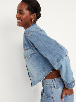 Chaqueta Denim con Efecto Deshilachado