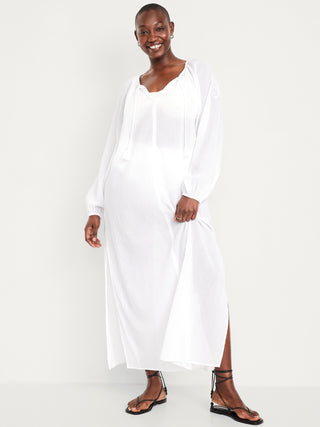 Vestido Manga Larga Transparente de Algodón