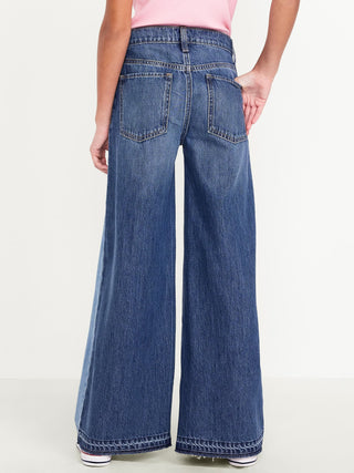 Jeans súper holgados de dos tonos para niñas para niñas.
