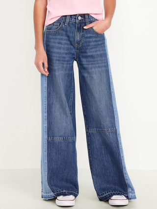 Jeans súper holgados de dos tonos para niñas para niñas.