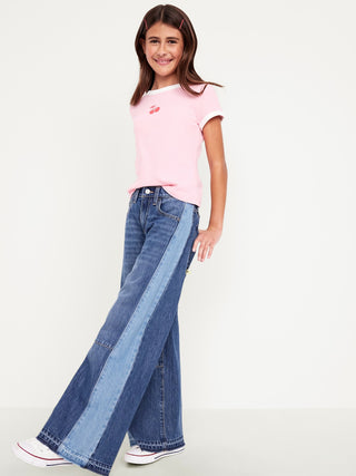 Jeans súper holgados de dos tonos para niñas para niñas.