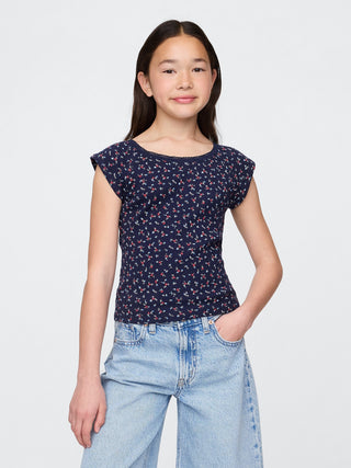 Camiseta Manga Corta con Detalle de Encaje, Niña
