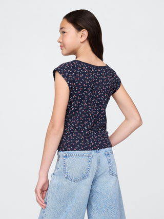 Camiseta Manga Corta con Detalle de Encaje, Niña