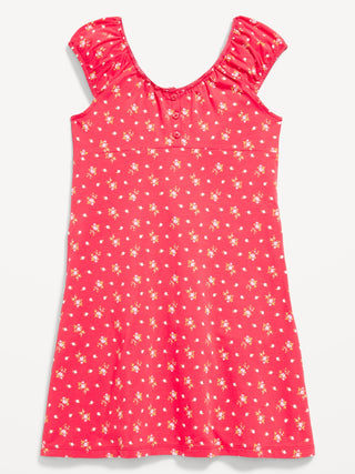 Vestido Manga Corta con Estampado Floral, Niña