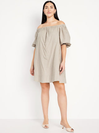 Vestido con Hombros Descubiertos de Rayas