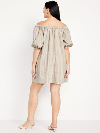 Vestido con Hombros Descubiertos de Rayas
