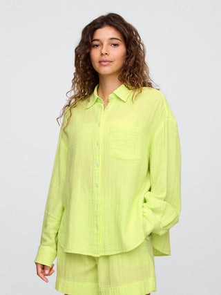 Camisa Oversize con Bolsillo de Algodón