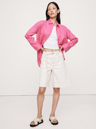 Camisa Oversize Manga Larga de Lino