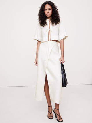 Camisa Manga Corta con Lazos de Lino