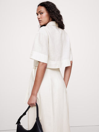 Camisa Manga Corta con Lazos de Lino