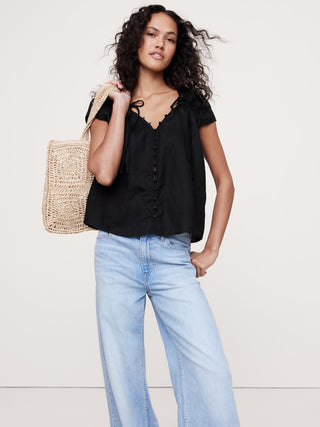 Blusa Manga Corta con Botones de Algodón