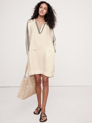 Vestido Manga Larga con Bordado de Lino
