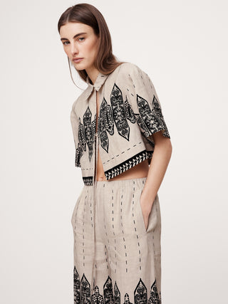 Camisa Manga Corta con Lazos de Lino