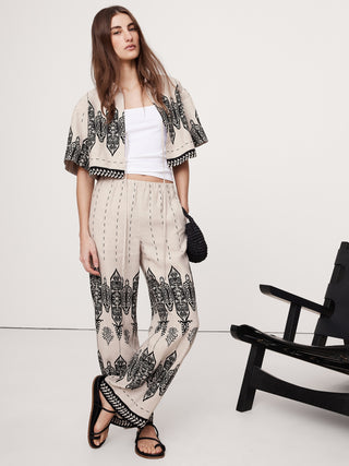 Pantalón Ancho con Cintura Elástica de Lino