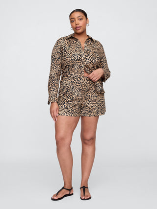 Short con Cintura Elástica Estampado de Lino