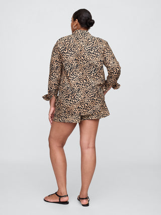 Short con Cintura Elástica Estampado de Lino