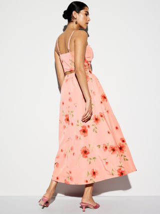 Enagua Midi Talle Alto con Estampado Floral
