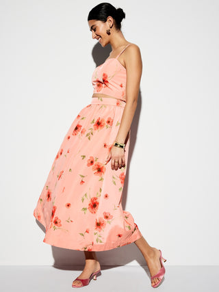 Enagua Midi Talle Alto con Estampado Floral