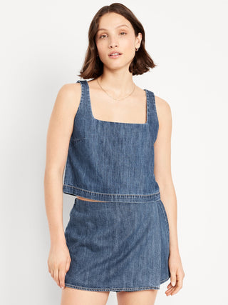 Blusa Denim Cuello Cuadrado