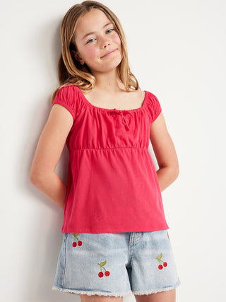 Blusa Manga Corta con Escote Cuadrado, Niña