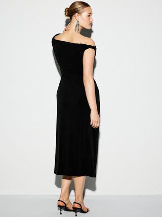 Vestido Midi con Escote Asimétrico