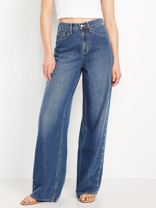 Jeans Baggy Talle Alto con Bolsillos.