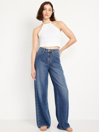 Jeans Baggy Talle Alto con Bolsillos.