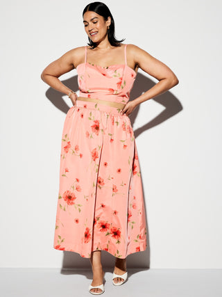Enagua Midi Talle Alto con Estampado Floral