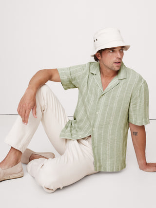 Camisa Manga Corta con Estampado de Lino