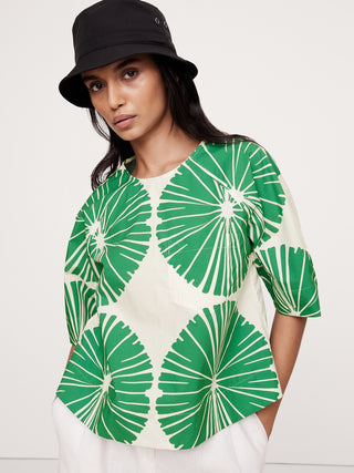 Blusa Manga Corta con Estampado de Algodón