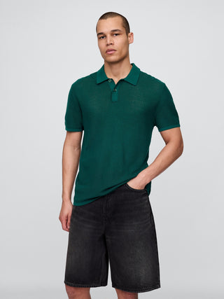 Jersey tipo polo de crochet texturizado.