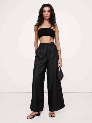 Pantalón Talle Alto con Bolsillos de Lino