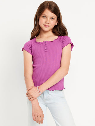 Camisera Manga Corta con Detalle Volantes, Niña