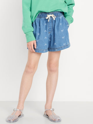 Short Denim Cintura Elástica con Estampado, Niña