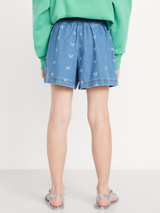 Short Denim Cintura Elástica con Estampado, Niña